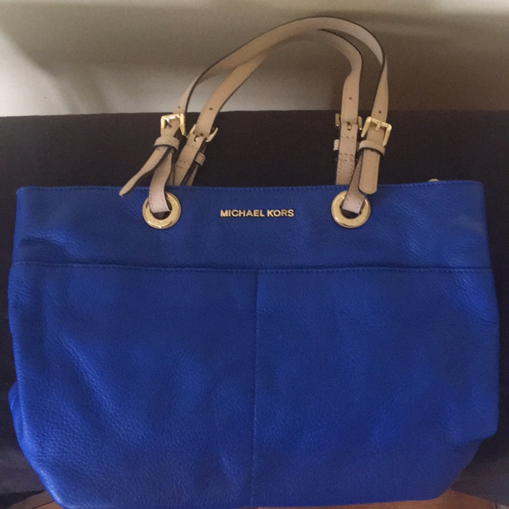 Michael Kors blue pebbled leather tote